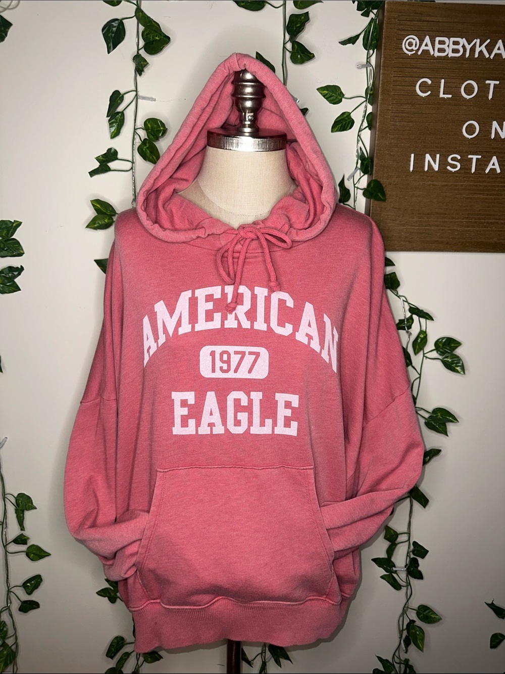 American Eagle Light Red Oversized Pullover Hoodie - Picture 1 of 5